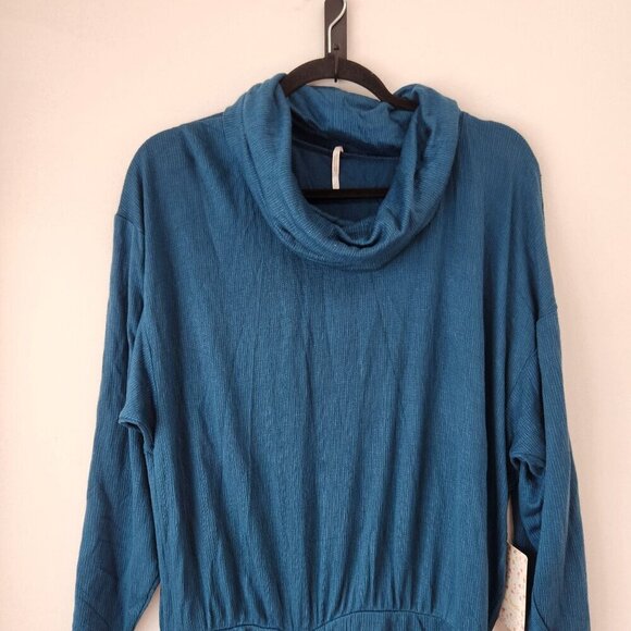 NWT Free People Sundown Jersey Dress Blue Dark Green Fitted Boho Women's L - Picture 4 of 8